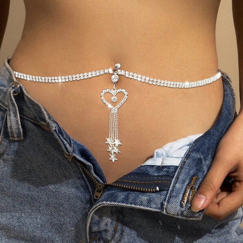 Body Jewelry Y2K - Rhinestone Tennis Waist Chain Hollow Heart