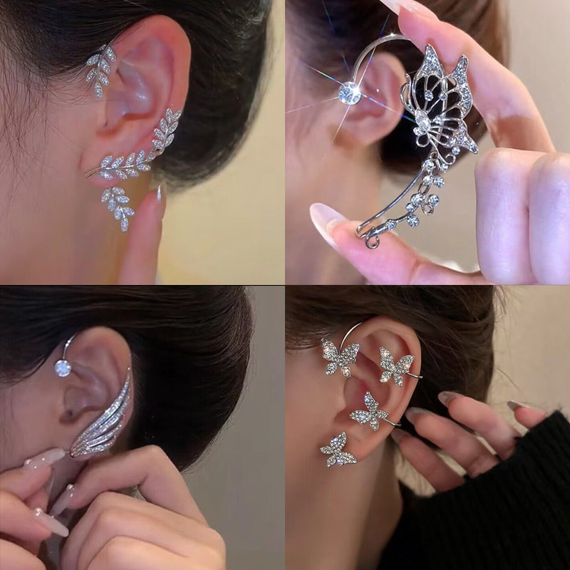 Conch Earring Hoop - Fashion Zircon Butterfly Ear Clips Sparkling