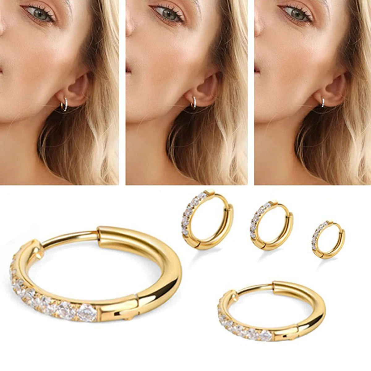 2Pcs Stainless Steel Cz Hoop E - Conch Earring Hoop 评论和价格