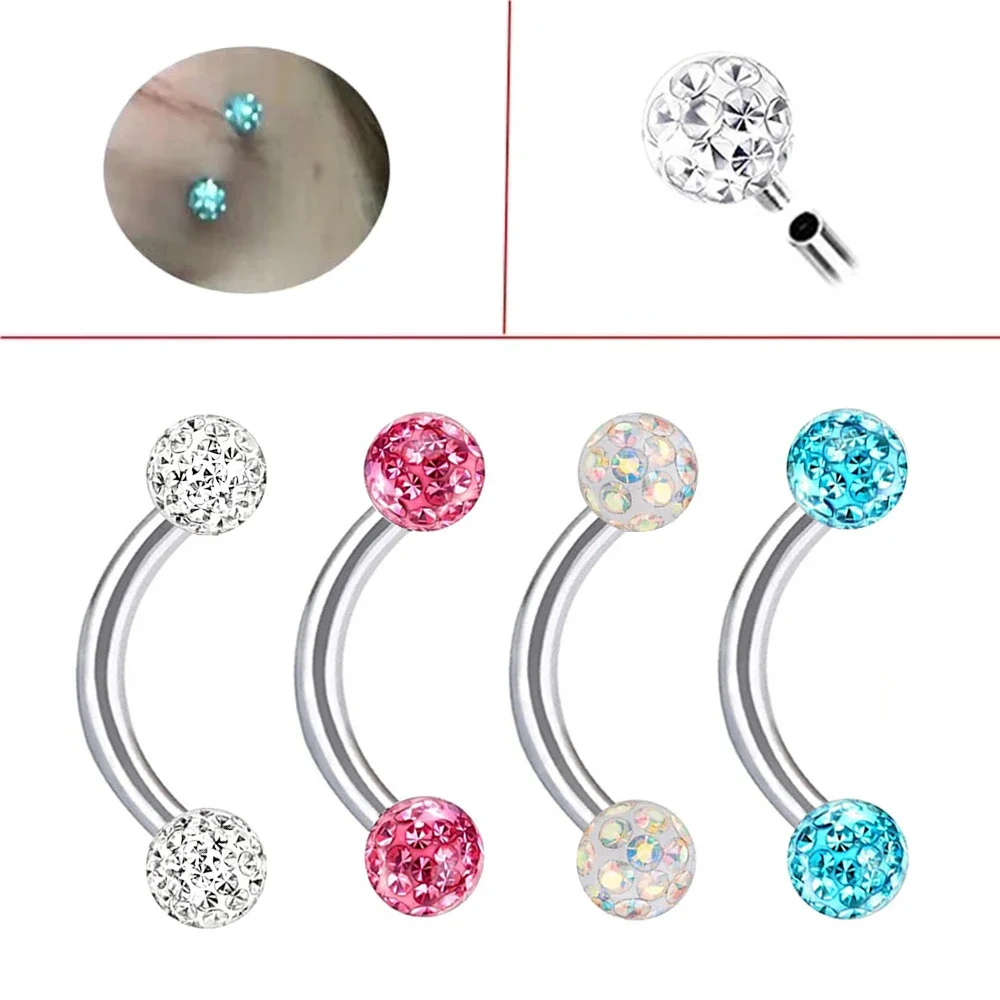 Multi Color Epoxy Crystal 6-10 - Eyebrow Curved Barbell 评论和价格