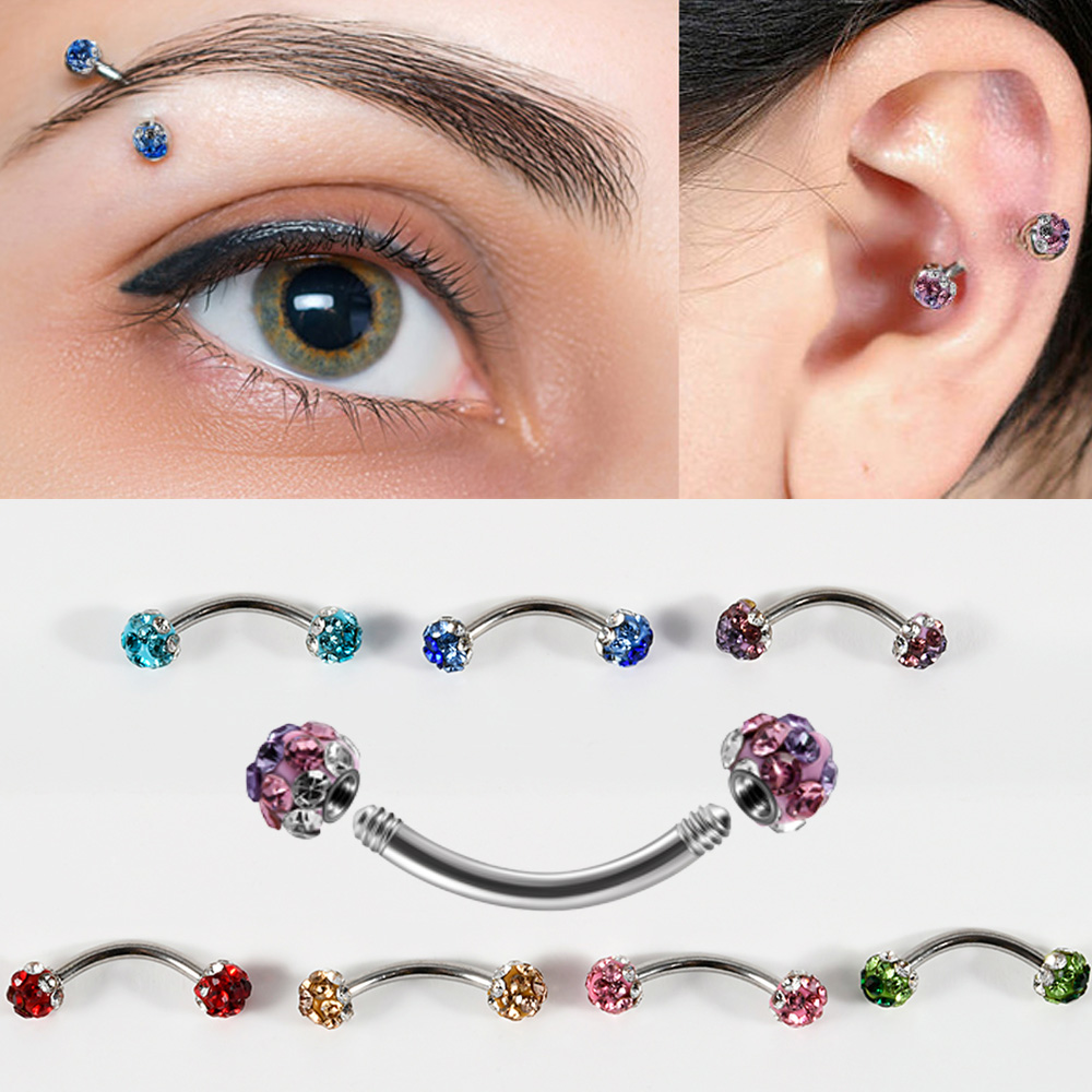 1/5/7PCS Surgical Steel Rhines - Eyebrow Curved Barbell 评论和价格