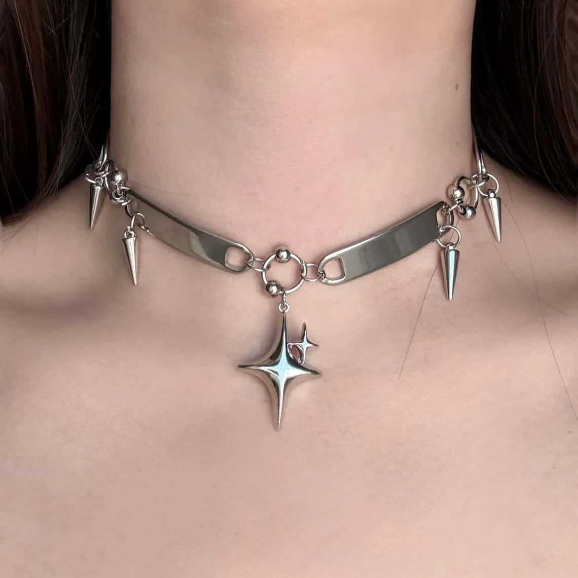 Punk Star Riveted Choker,Rock  - Body Jewelry Y2K 评论和价格