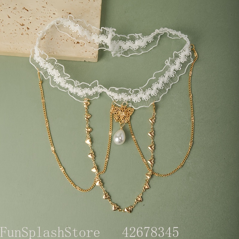 1pc White Lace Trim Golden Cha - Body Jewelry Thigh Chain 评论和价格