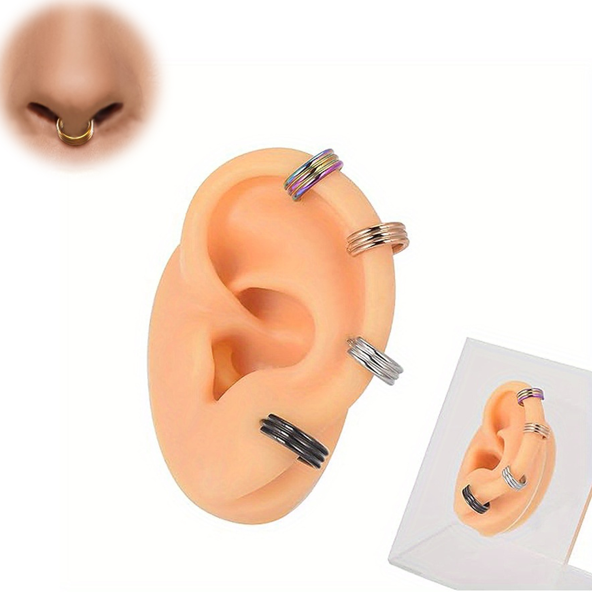 Triple Hoops Nose Ring Hoop Hi - Conch Earring Hoop 评论和价格