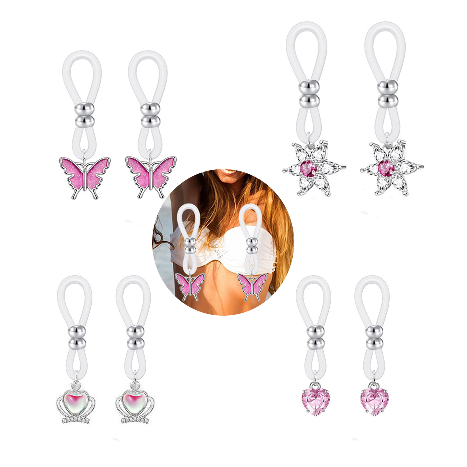 Alloy Silicone Butterfly Heart - Body Jewelry Hoops 评论和价格