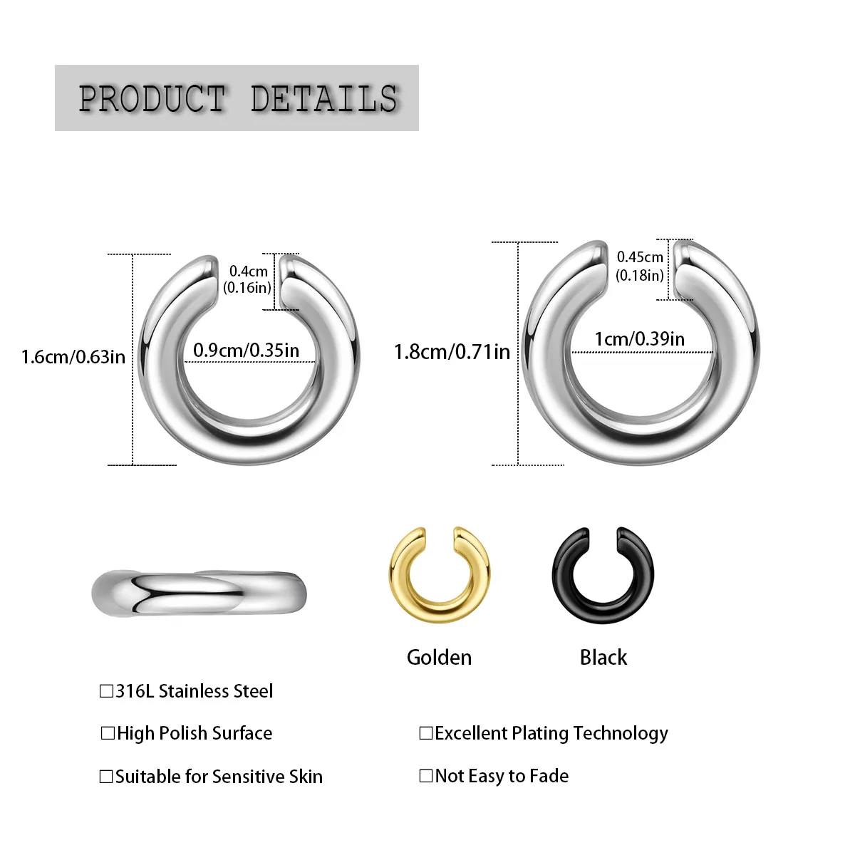 1pc Exaggerated C-Shaped Non-P - Body Jewelry Ear 评论和价格