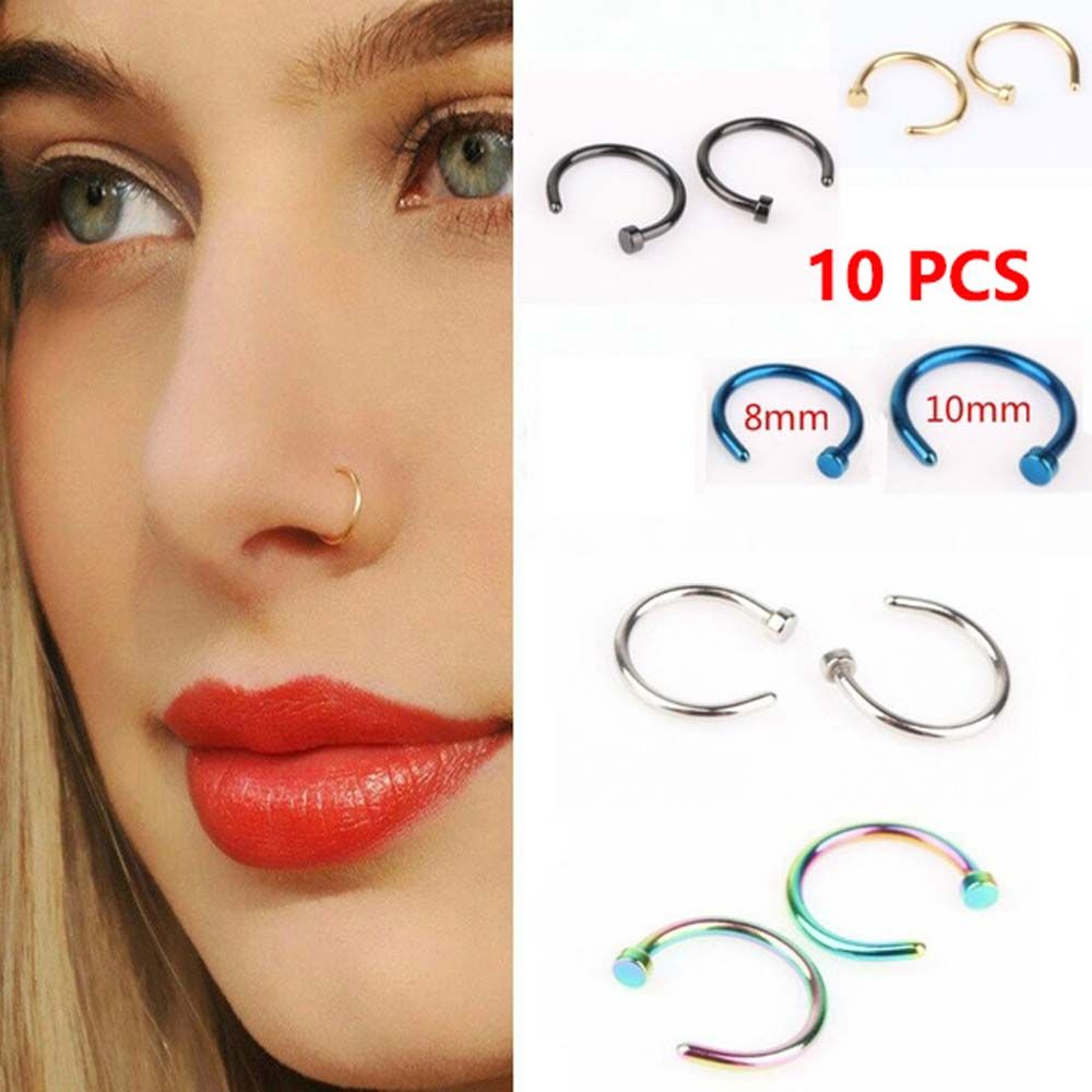 10 Pcs Thin Stainless Steel Fo - Body Jewelry Ear 评论和价格