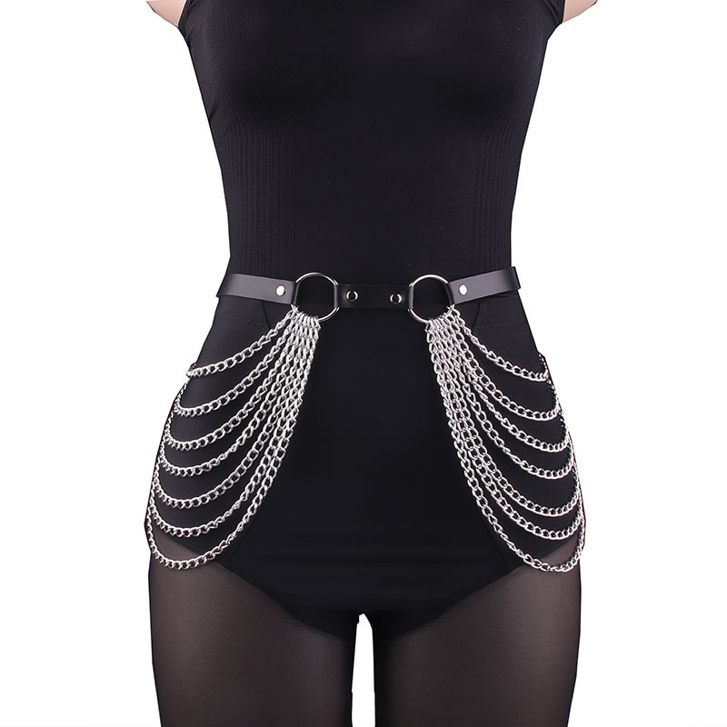 Women Punk Gothic PU Leather W - Body Jewelry Thigh Chain 评论和价格
